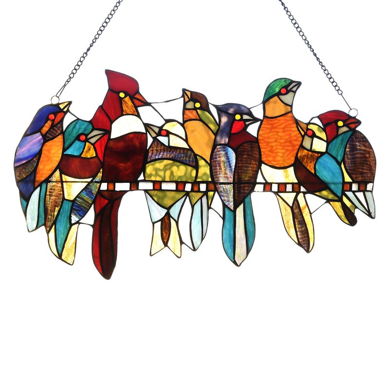 Capulina Mothers Day Stained Glass Birds Gifts Window Hangings 9 Multicolor Birds on a Wire Suncatcher Birds Lovers Gifts Decor for Home Office - Image 1